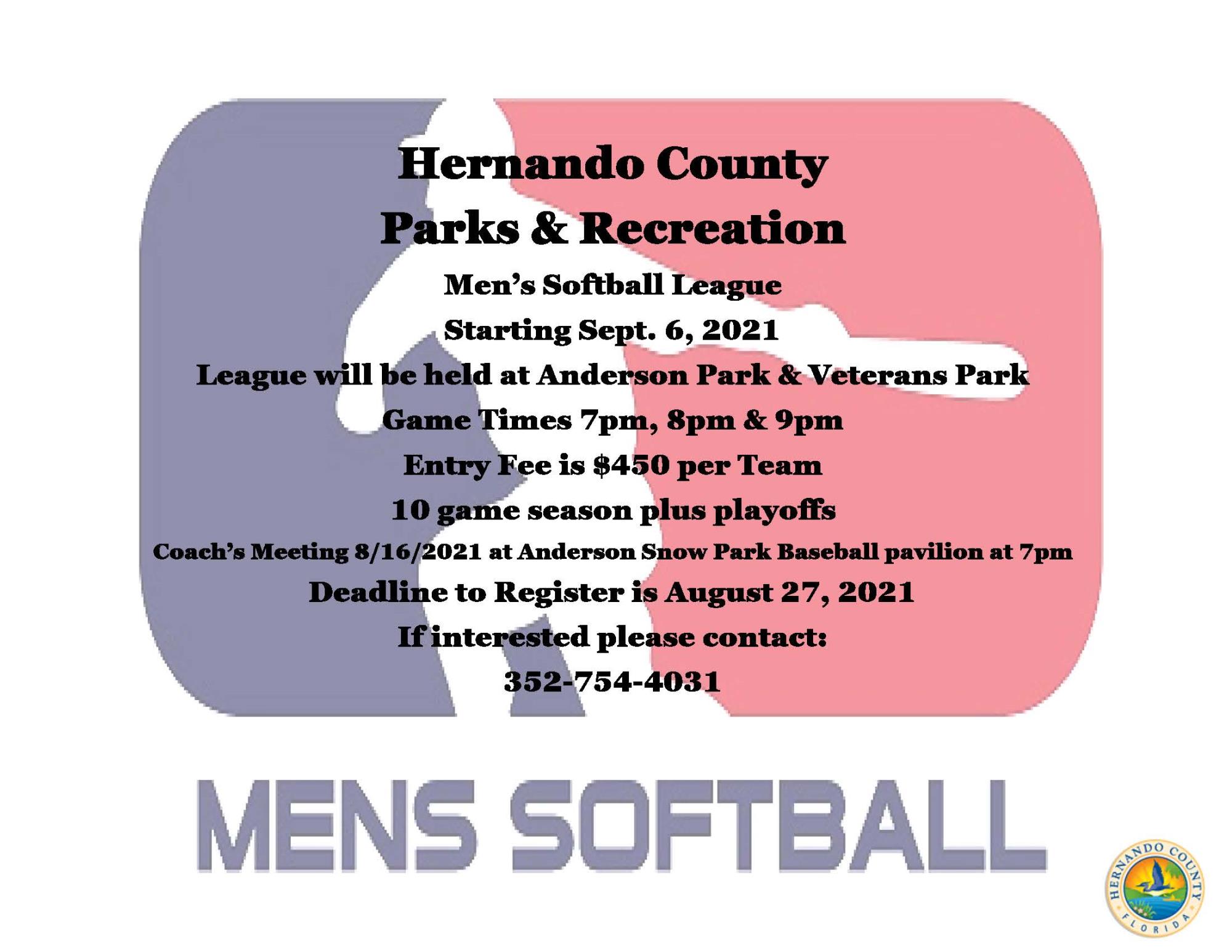 2021 Fall Mens Softball Flyer
